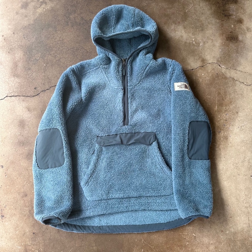 The North Face Fleece Hoodie Womens L Blue Excellent Campshire Sherpa 1/4 Zip